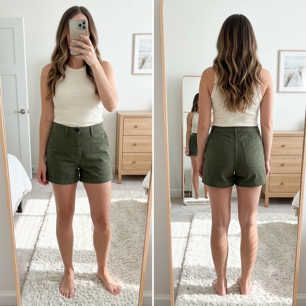 Madewell Olive Green Utility Shorts Womens Size 31 Patch Pocket Canvas Fatigue